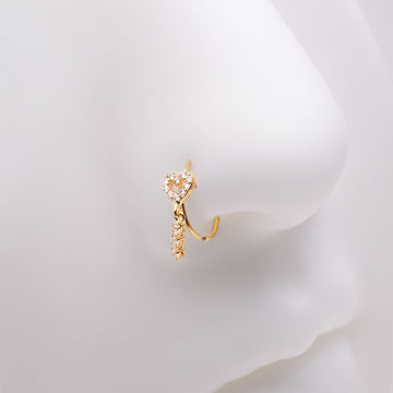 Detail View 1 of Golden Sparkle Heart Loop Dangle Gem Drop Bendable Hoop Ring-Clear Gem